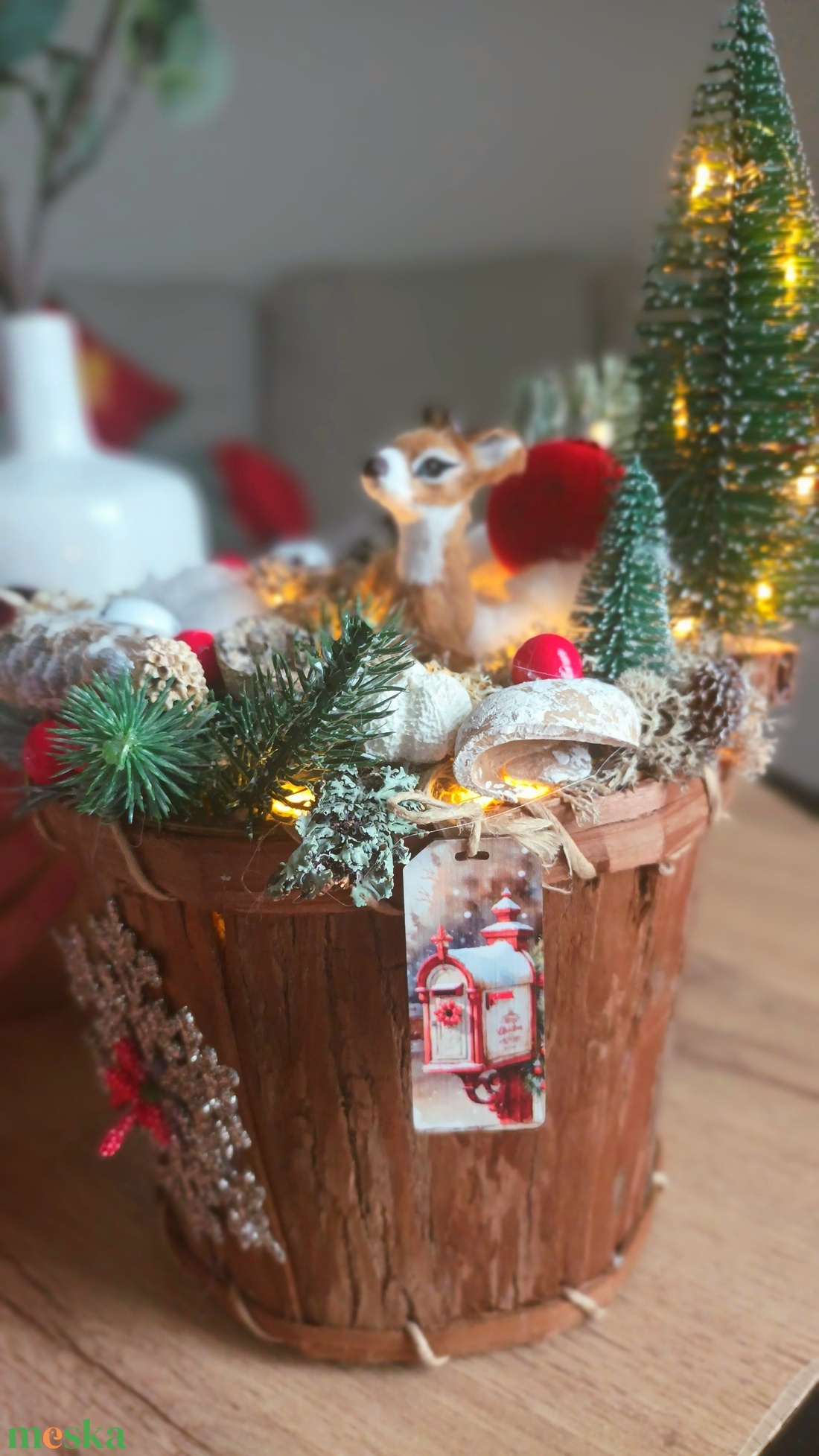 Őzikés világító asztaldísz dekoráció  - karácsony - adventi díszek - adventi asztaldísz - Meska.hu