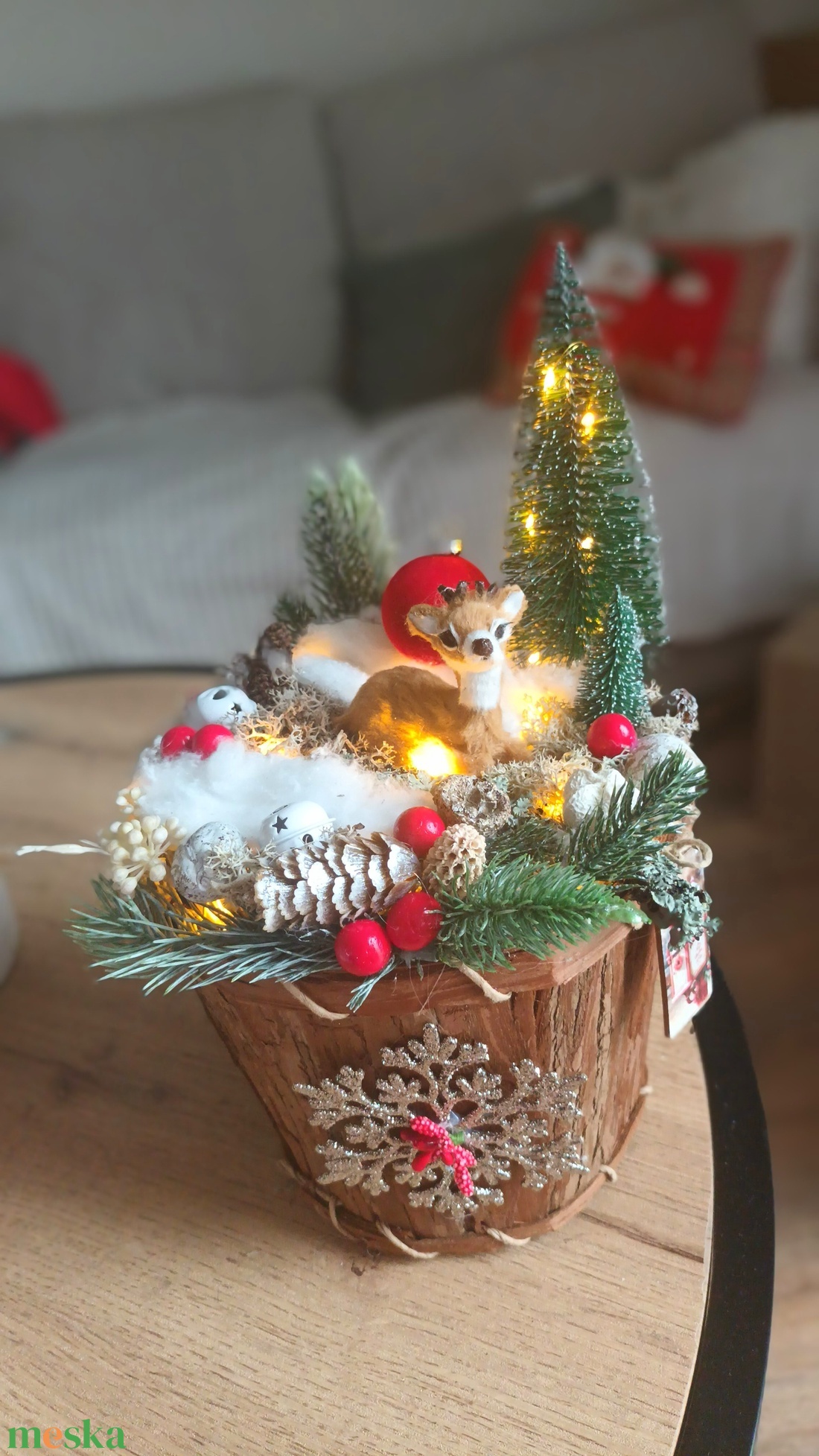 Őzikés világító asztaldísz dekoráció  - karácsony - adventi díszek - adventi asztaldísz - Meska.hu