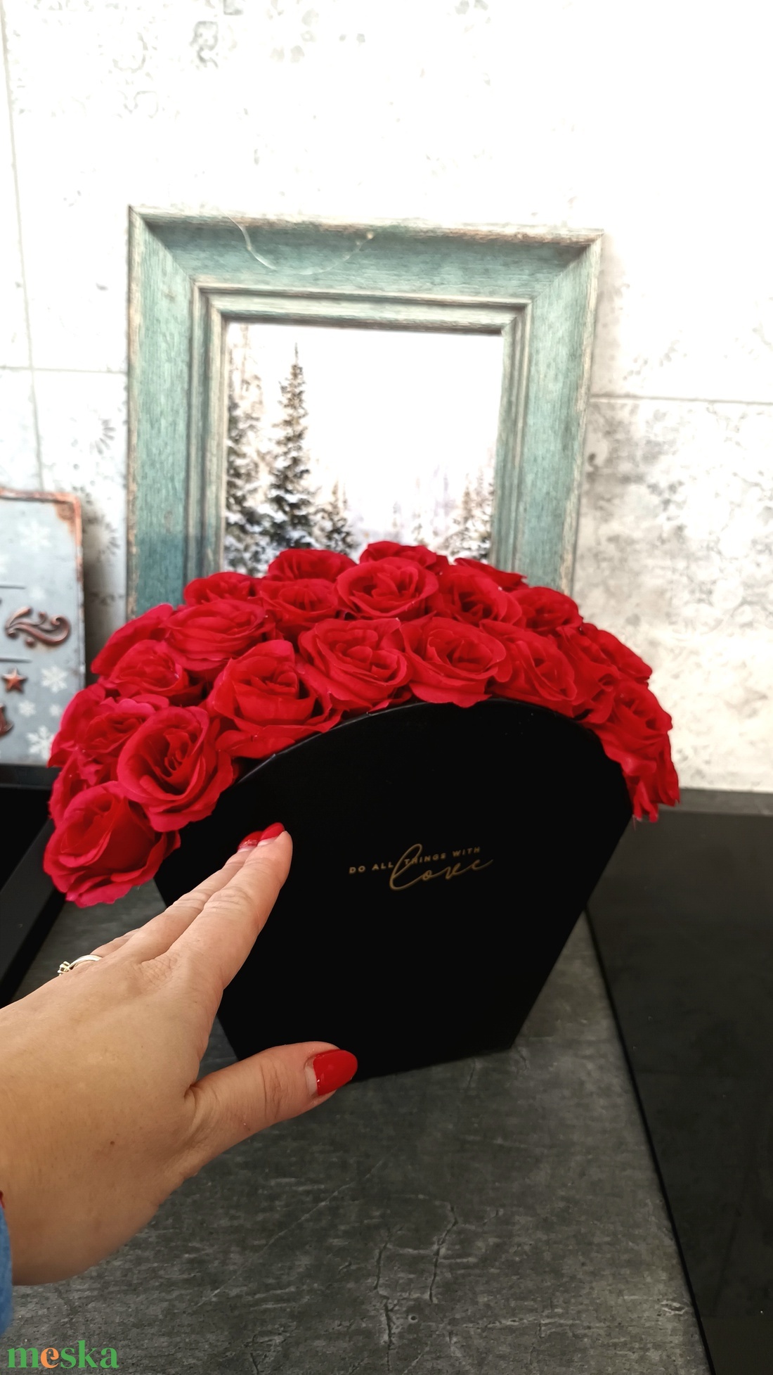 Burgundivörös rózsabox - kellékek & szerszámok - dekorációs kellékek - virágfej - Meska.hu