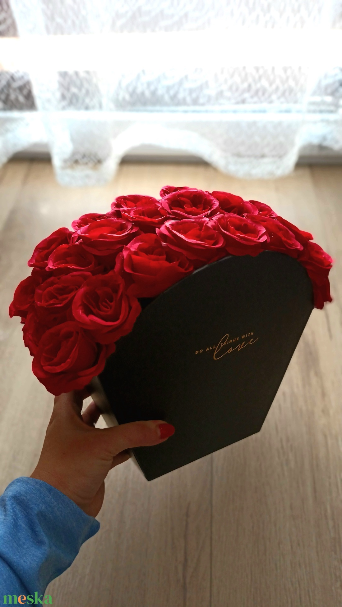 Burgundivörös rózsabox - kellékek & szerszámok - dekorációs kellékek - virágfej - Meska.hu