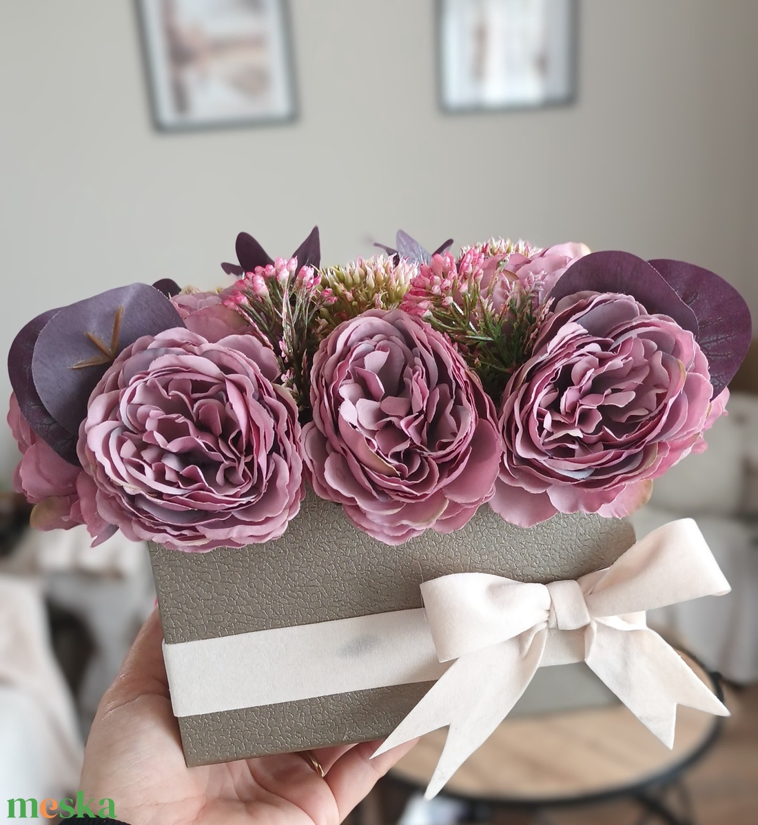 Tavaszi lila virágbox - otthon & életmód - virágdekoráció - virágdíszek - asztali virágdísz - Meska.hu