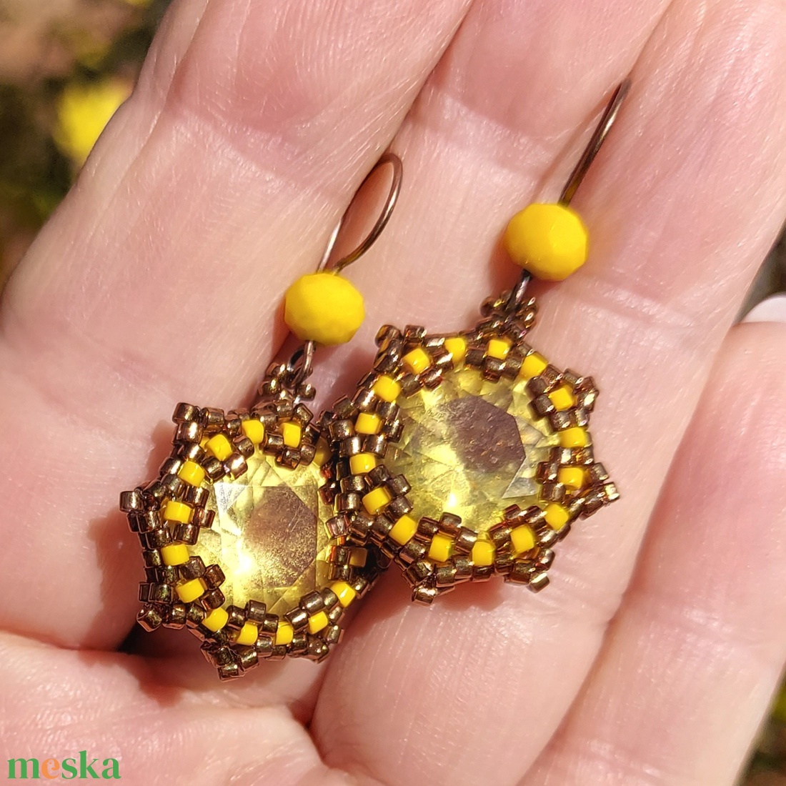 Sárga köves fülbevaló - ékszer - fülbevaló - lógó fülbevaló - Meska.hu
