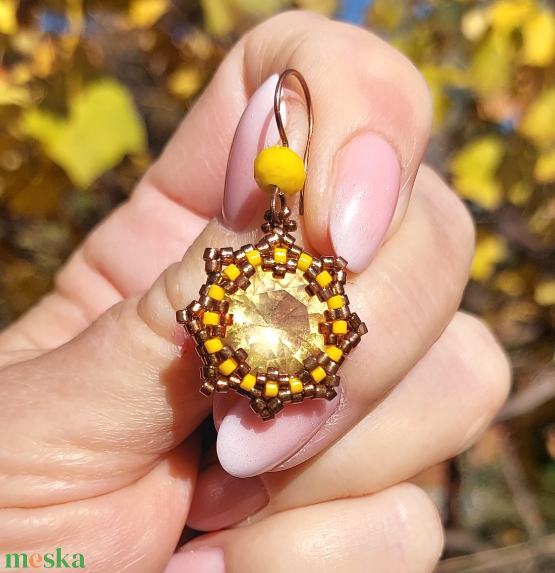 Sárga köves fülbevaló - ékszer - fülbevaló - lógó fülbevaló - Meska.hu