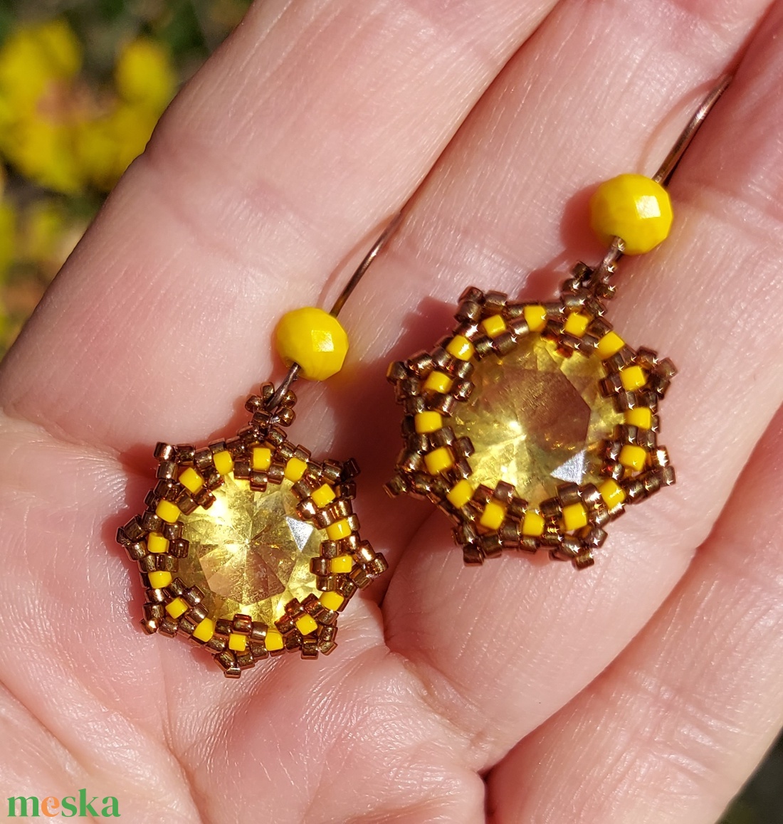 Sárga köves fülbevaló - ékszer - fülbevaló - lógó fülbevaló - Meska.hu