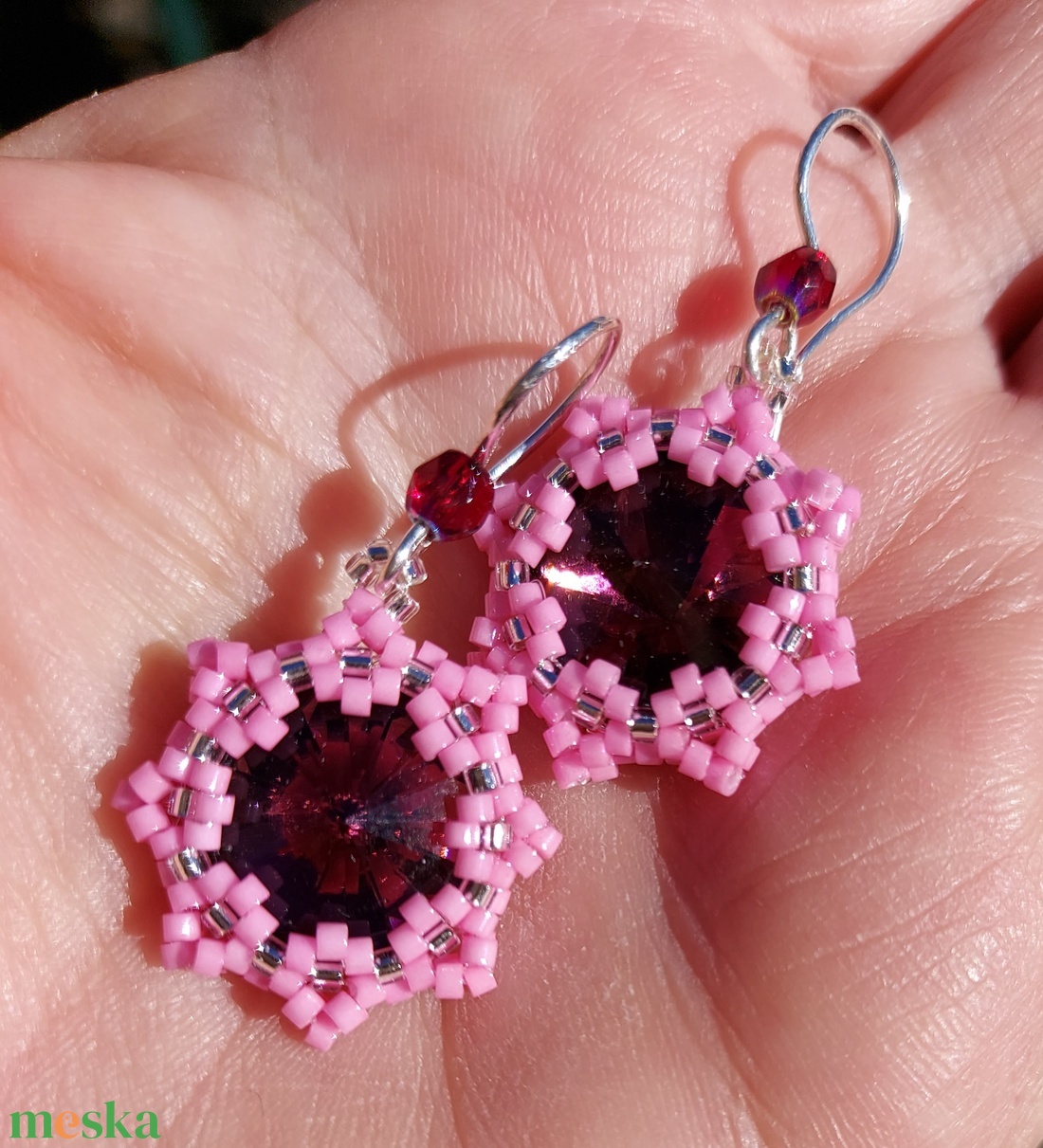 Rózsaszín Swarowski köves fülbevaló - ékszer - fülbevaló - lógó fülbevaló - Meska.hu Rózsaszín Swarowski köves fülbevaló - ékszer - fülbevaló - lógó fülbevaló - Meska.hu