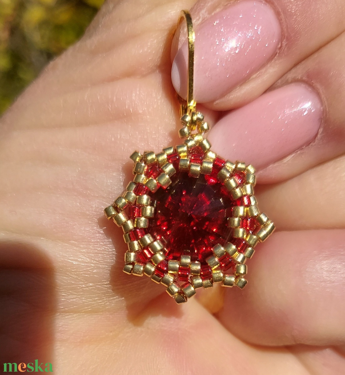 Piros Swarovski köves fülbevaló - ékszer - fülbevaló - lógó fülbevaló - Meska.hu