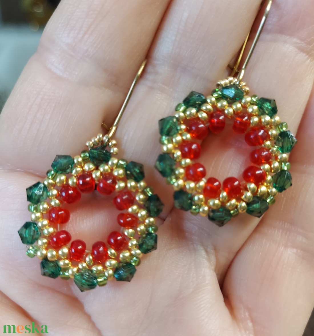 Adventi gyöngyfülbevaló  - ékszer - fülbevaló - lógós kerek fülbevaló - Meska.hu