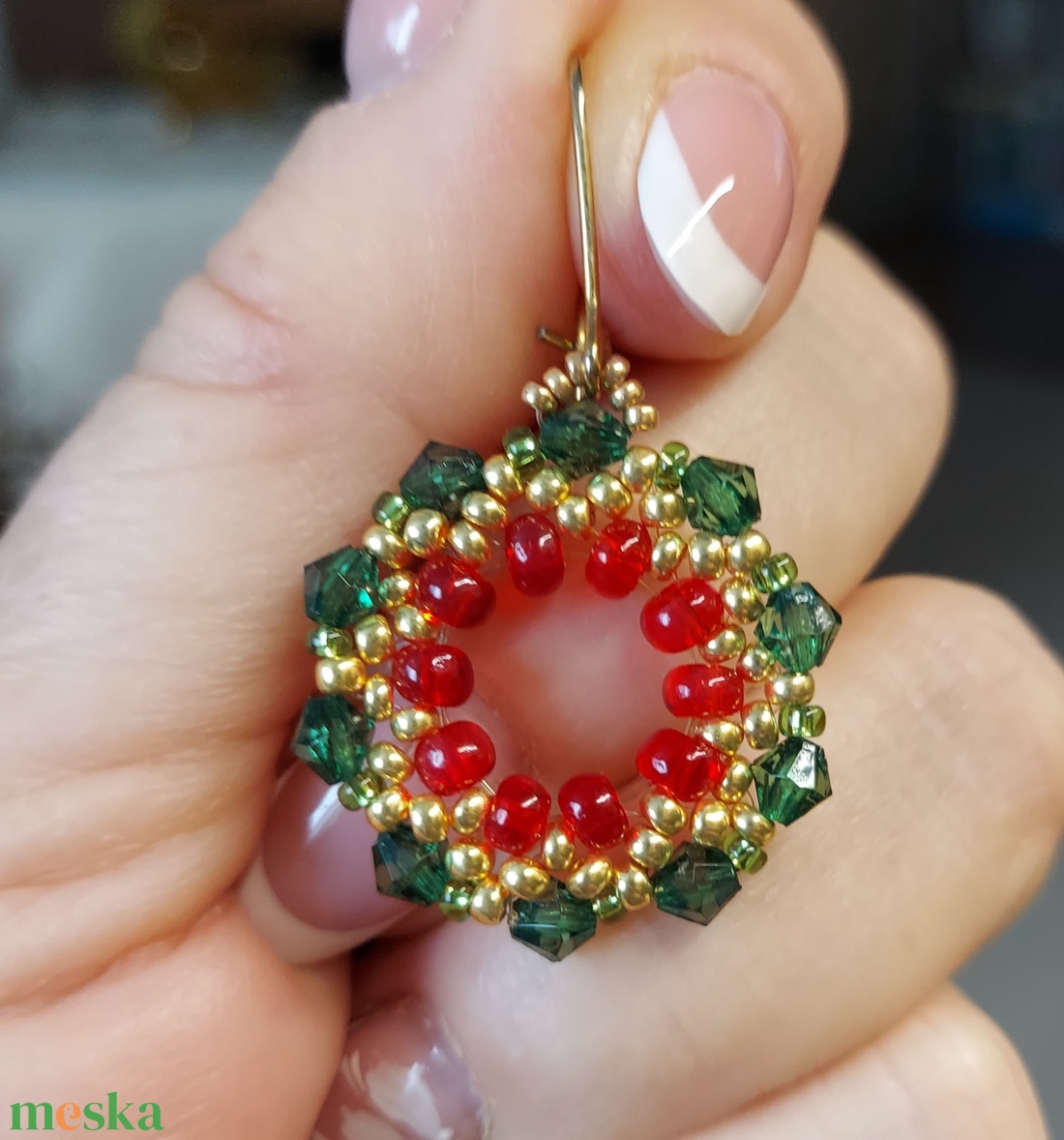 Adventi gyöngyfülbevaló  - ékszer - fülbevaló - lógós kerek fülbevaló - Meska.hu