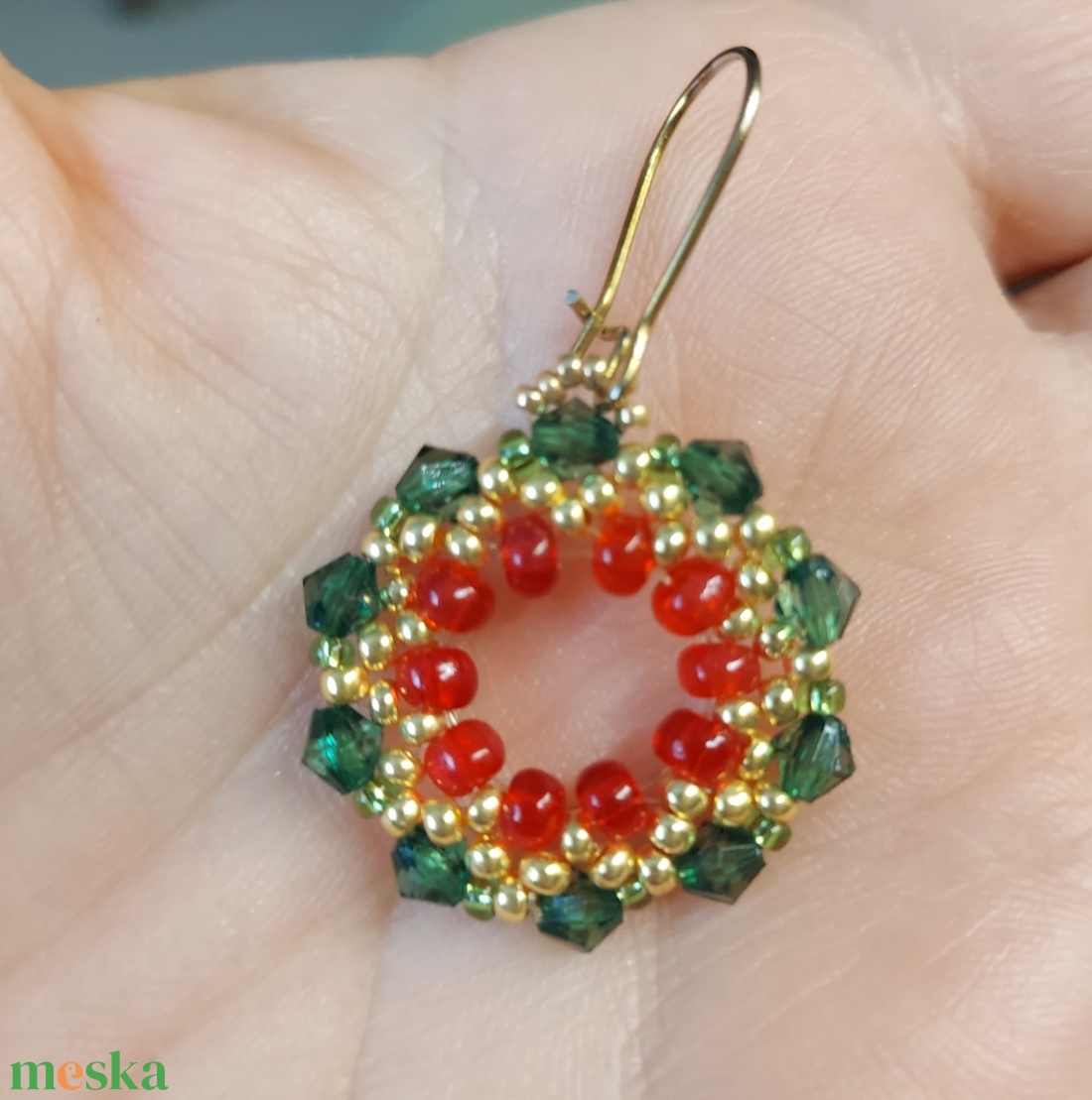 Adventi gyöngyfülbevaló  - ékszer - fülbevaló - lógós kerek fülbevaló - Meska.hu