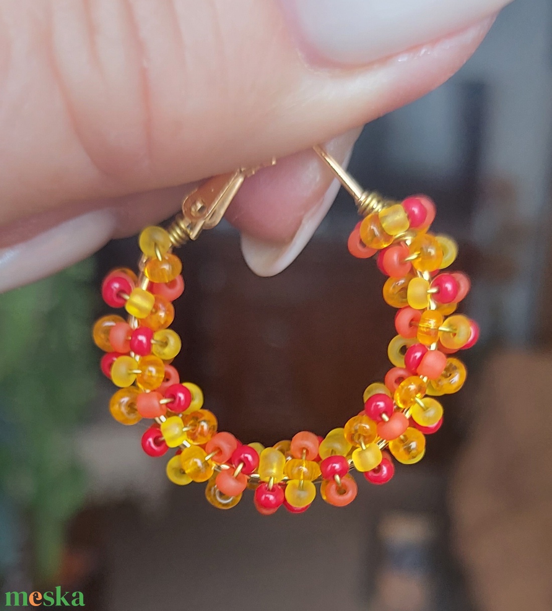 Narancs karika gyöngyfülbevaló - ékszer - fülbevaló - karika fülbevaló - Meska.hu