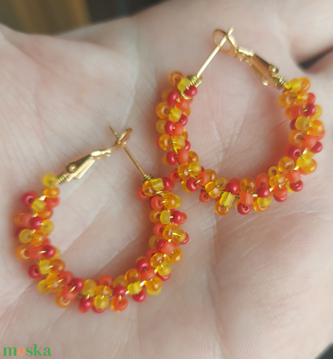 Narancs karika gyöngyfülbevaló - ékszer - fülbevaló - karika fülbevaló - Meska.hu