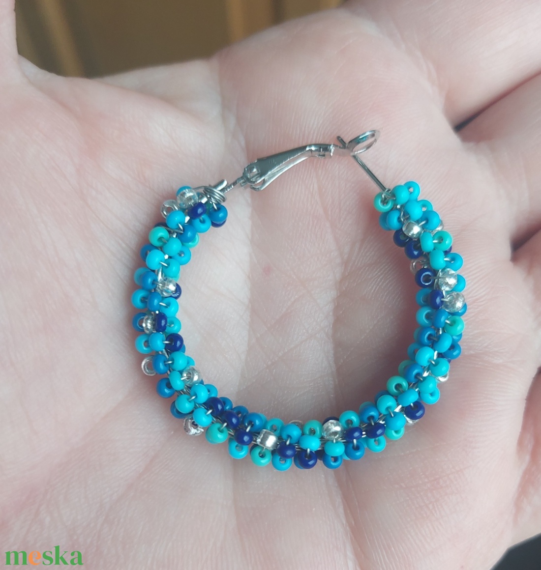 Kék karika gyöngyfülbevaló - ékszer - fülbevaló - karika fülbevaló - Meska.hu