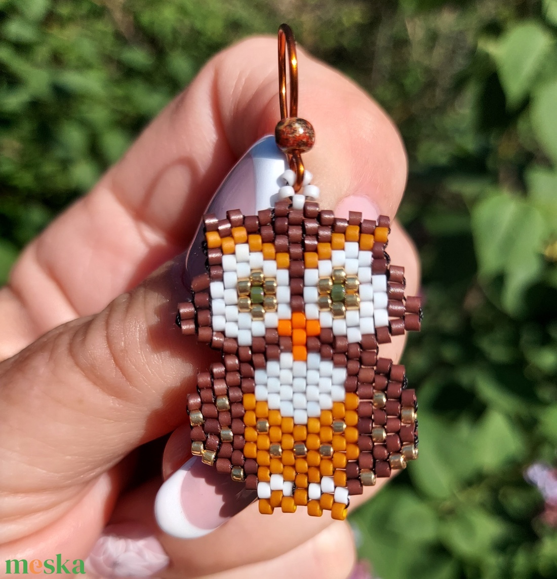 Baglyocska gyöngyfülbevaló  - ékszer - fülbevaló - lógó fülbevaló - Meska.hu