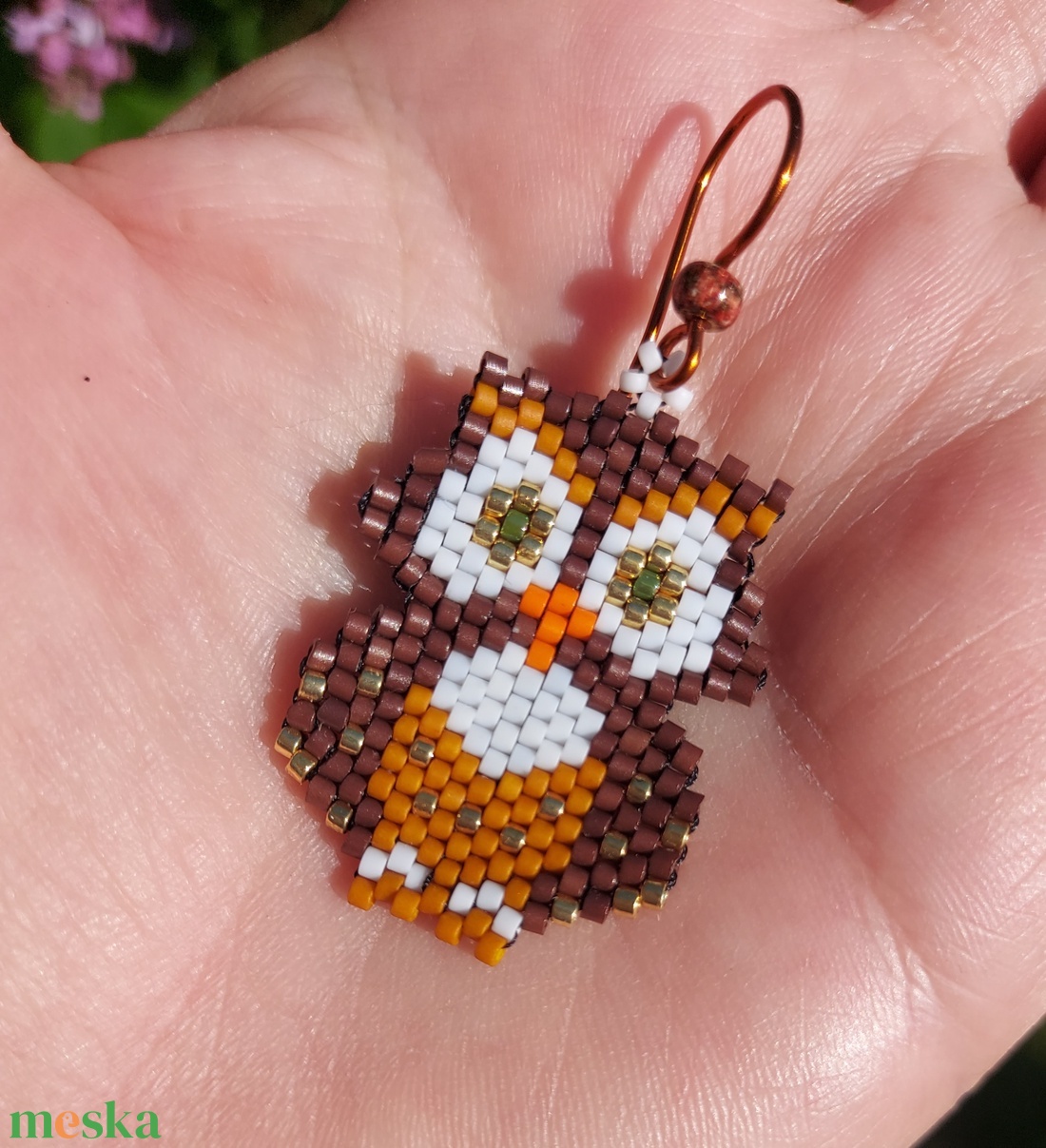 Baglyocska gyöngyfülbevaló  - ékszer - fülbevaló - lógó fülbevaló - Meska.hu