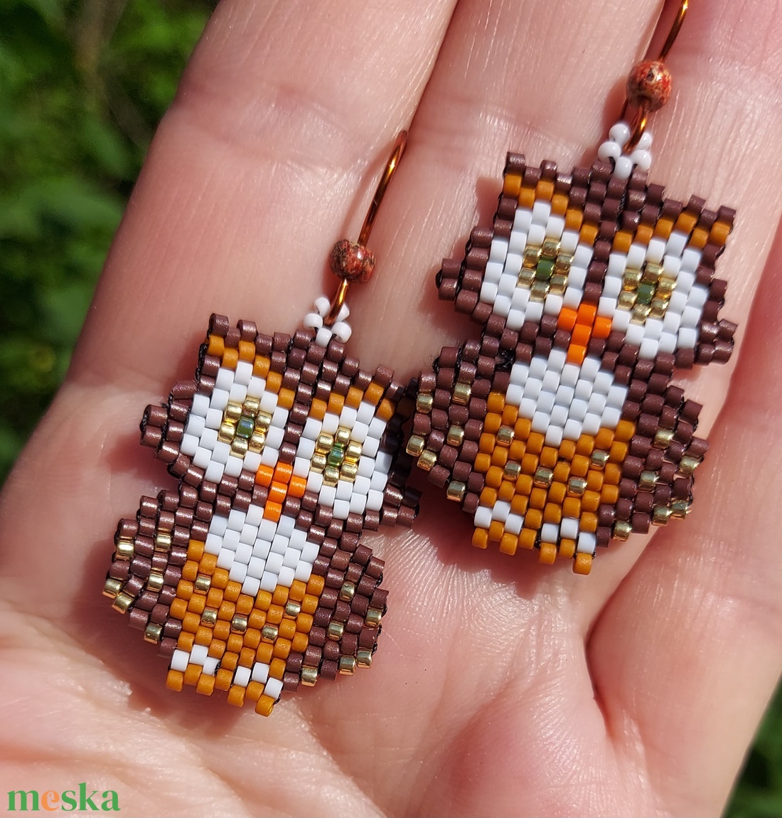 Baglyocska gyöngyfülbevaló  - ékszer - fülbevaló - lógó fülbevaló - Meska.hu