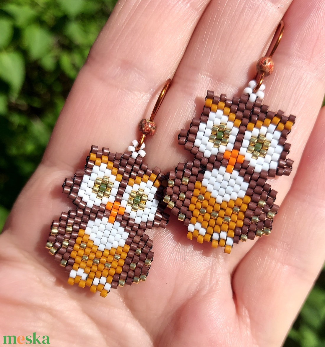 Baglyocska gyöngyfülbevaló  - ékszer - fülbevaló - lógó fülbevaló - Meska.hu