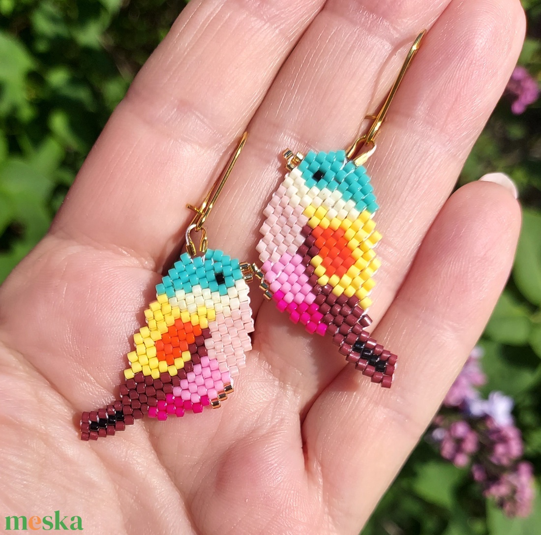 Madárka gyöngyfülbevaló  - ékszer - fülbevaló - lógó fülbevaló - Meska.hu