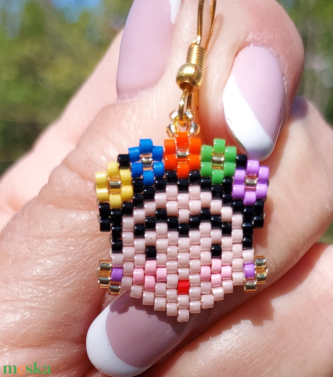 Frida Kahlo gyöngy fülbevaló  - ékszer - fülbevaló - lógó fülbevaló - Meska.hu