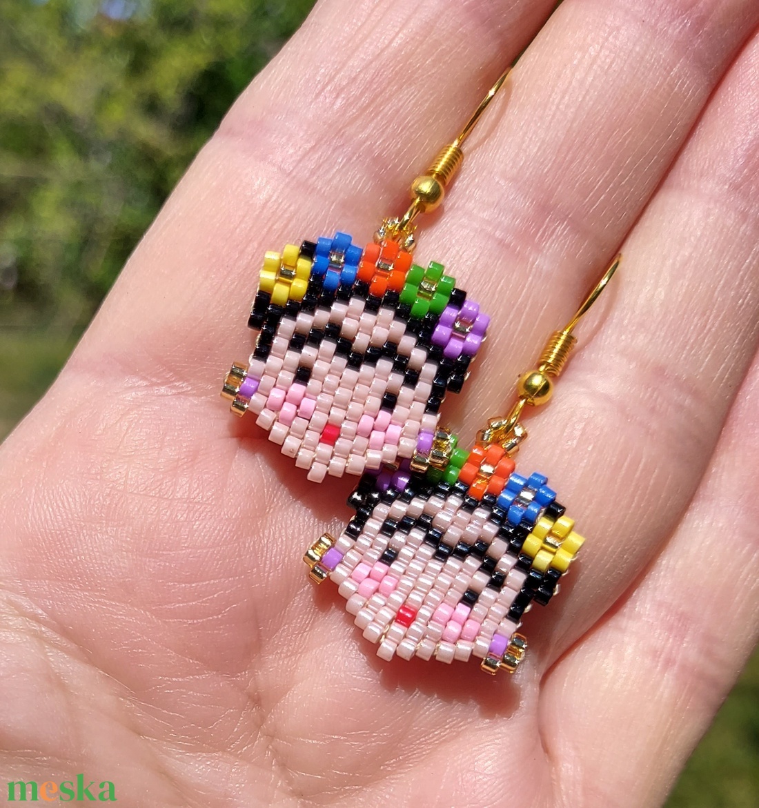 Frida Kahlo gyöngy fülbevaló  - ékszer - fülbevaló - lógó fülbevaló - Meska.hu