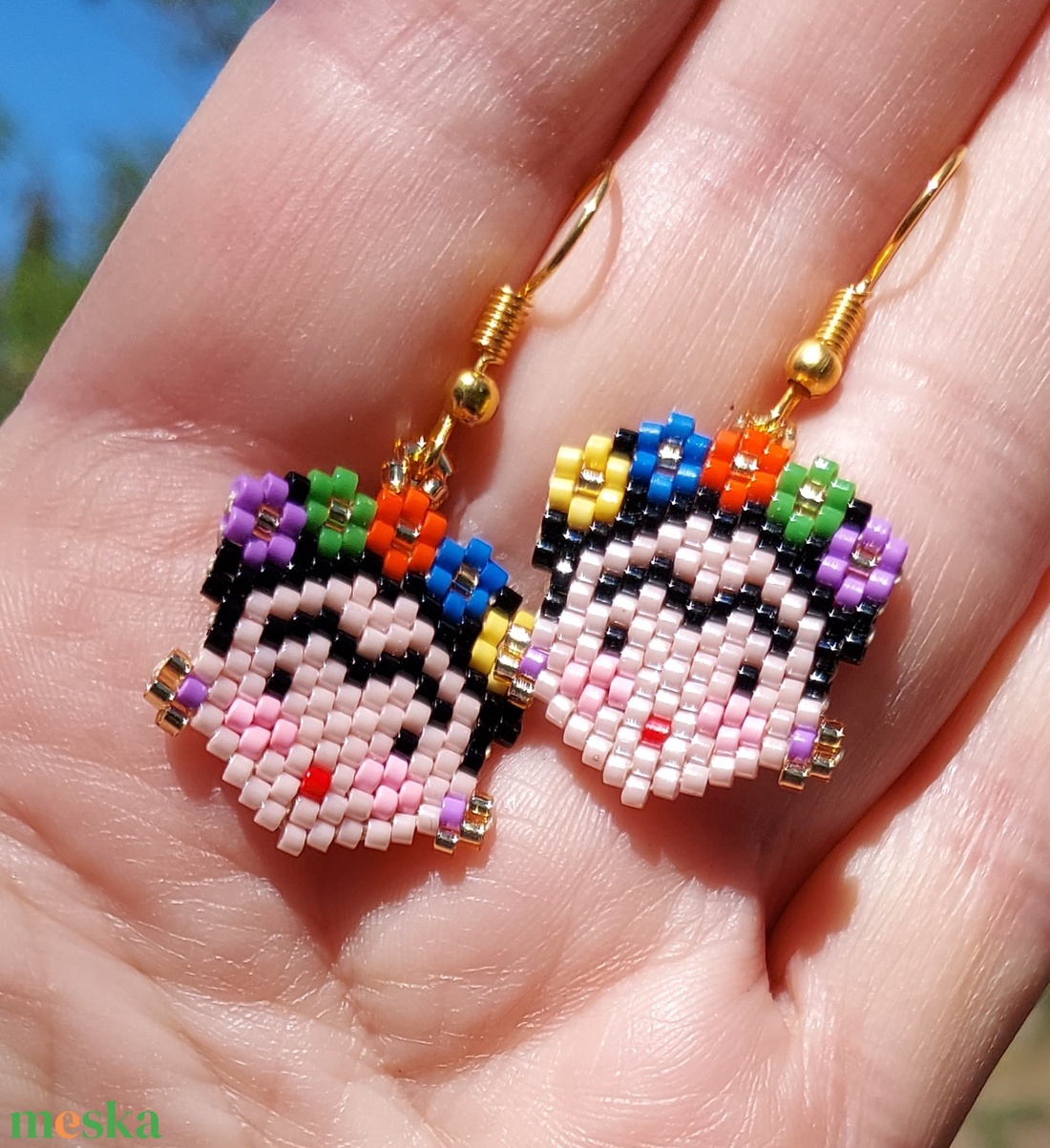 Frida Kahlo gyöngy fülbevaló  - ékszer - fülbevaló - lógó fülbevaló - Meska.hu