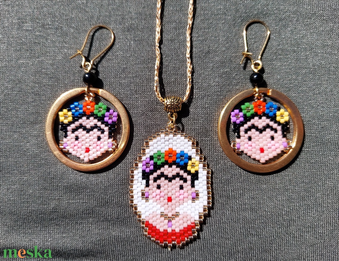 Frida Kahlo gyöngy fülbevaló  - ékszer - fülbevaló - lógó fülbevaló - Meska.hu