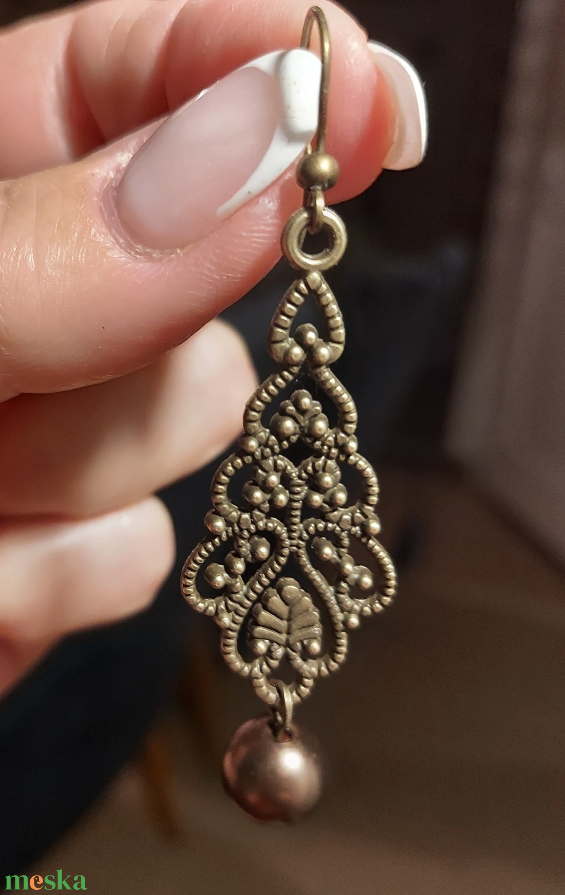 Gyöngyös bronz fülbevaló  - ékszer - fülbevaló - lógó fülbevaló - Meska.hu