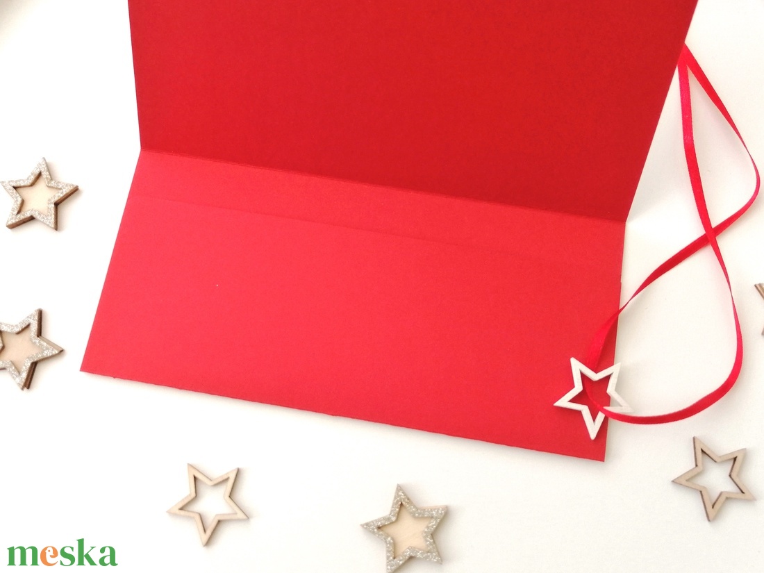 Karácsonyi pénzátadó boríték - piros csillagos, hópihés - karácsony - karácsonyi ajándékozás - karácsonyi képeslap, üdvözlőlap, ajándékkísérő - Meska.hu