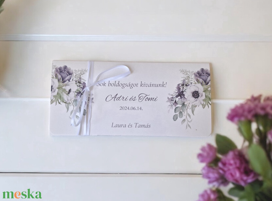 Esküvői pénzátadó boríték, nászajándék - lila virágos - esküvő - emlék & ajándék - nászajándék - esküvői pénzátadó boríték, kártya - Meska.hu