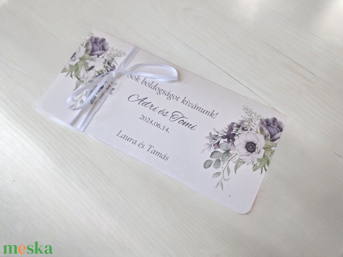 Esküvői pénzátadó boríték, nászajándék - lila virágos - esküvő - emlék & ajándék - nászajándék - esküvői pénzátadó boríték, kártya - Meska.hu