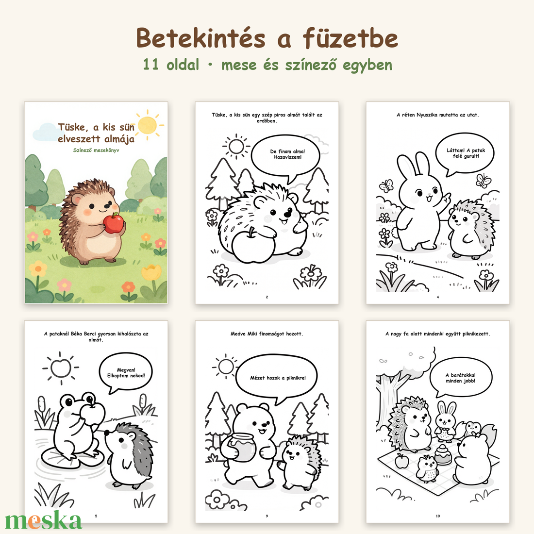 Tüske, a kis sün elveszett almája - Színező mesekönyv - otthon & életmód - papír, írószer - színező - Meska.hu