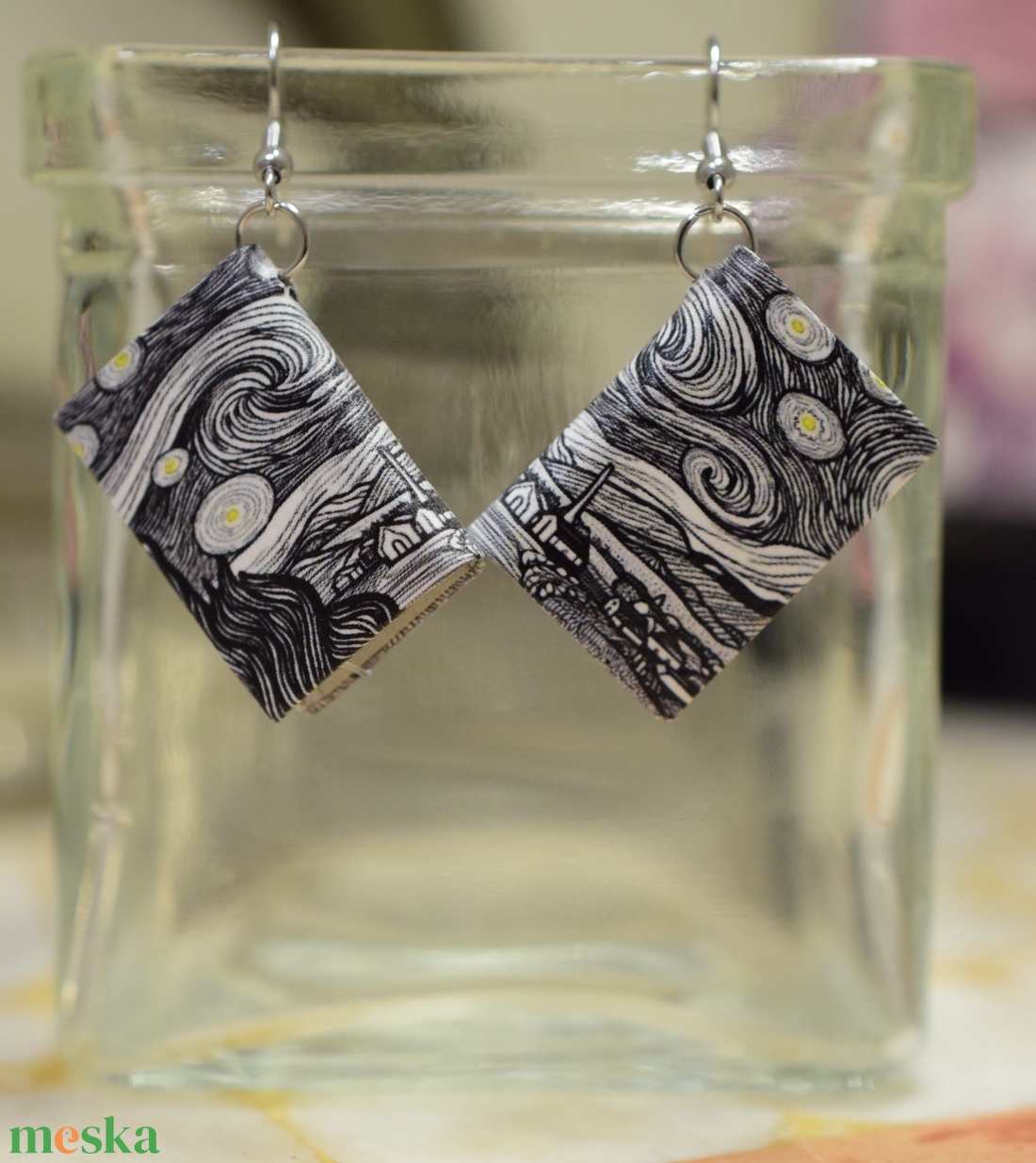 Könyv fülbevaló (csillagos éj) - ékszer - fülbevaló - lógó fülbevaló - Meska.hu