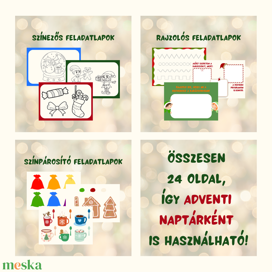 KARÁCSONYI foglalkoztató (digitális, nyomtatható) / adventi naptár / 24 oldalas / 3-5 éves gyermekeknek - művészet - grafika & illusztráció - digitális - Meska.hu