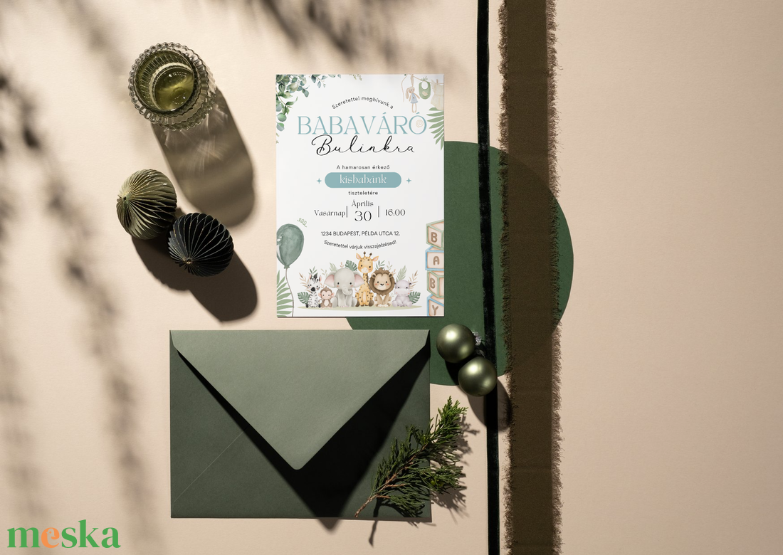 Cuki szafari állatkás Babaváró meghívó - Személyre szabott Gender Reveal meghívó borítékkal (Digitális vagy Nyomtatott) - baba - mama - babaemlékek - babaváró meghívó - Meska.hu