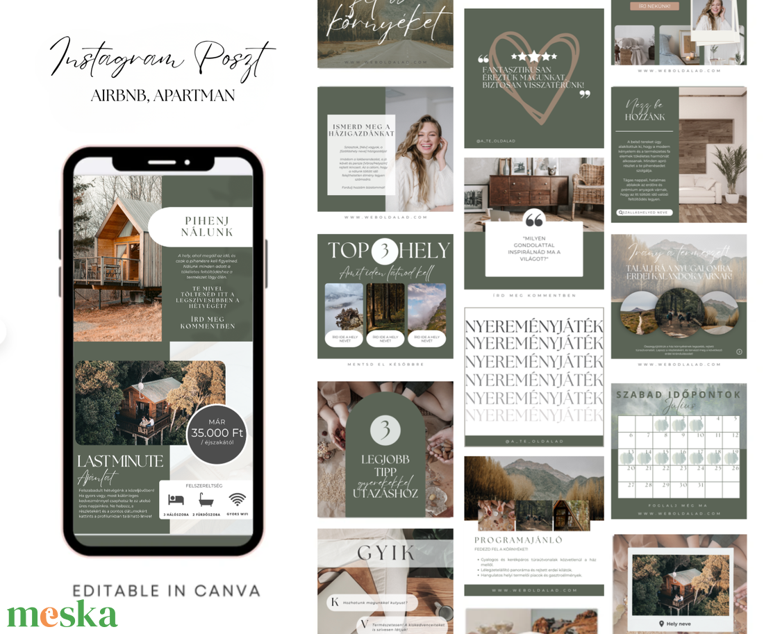50 db Instagram Canva Sablon Szálláshelyeknek, Airbnb, Erdei Házikó marketing csomag � Digitális termék - művészet - grafika & illusztráció - digitális - Meska.hu