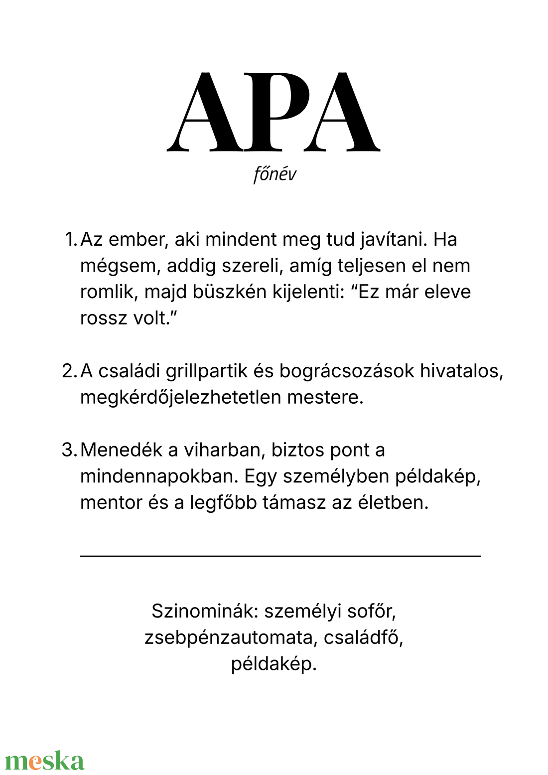Nyomtatható APA szótár poszter, egyedi falikép digitális sablon � Apák napi ajándék, születésnapra - otthon & életmód - dekoráció - kép & falikép - poszter - Meska.hu