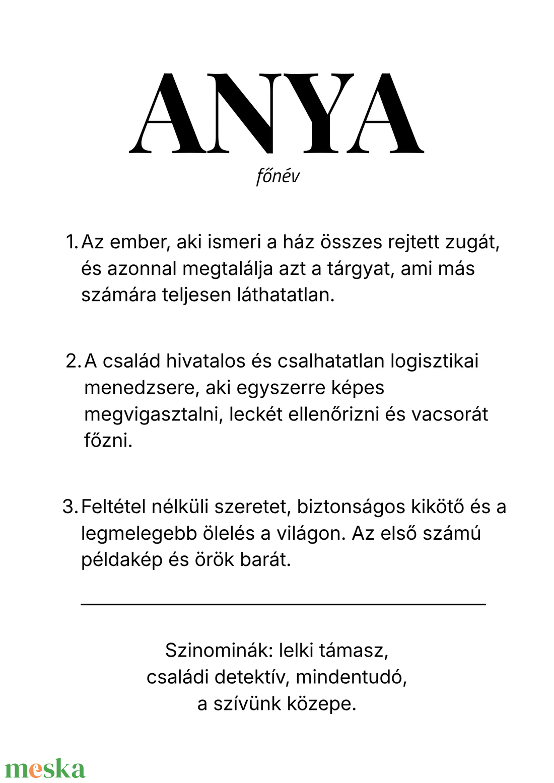 Nyomtatható ANYA szótár poszter, egyedi falikép digitális sablon � Anyák napi ajándék, születésnapra - otthon & életmód - dekoráció - kép & falikép - poszter - Meska.hu