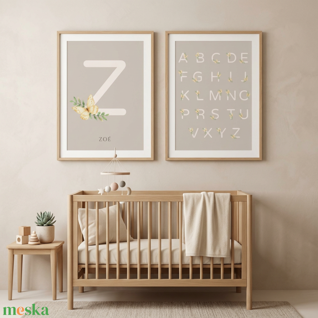 Skandináv névre szóló babaszoba falikép, egyedi betűs gyerekszoba dekoráció, lepkés ábécé poszter - baba - mama - babaszoba dekoráció - babanév dekoráció - Meska.hu