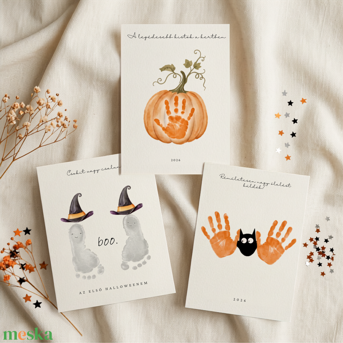Nyomtatható halloweeni baba lábnyomat emléklap, kézlenyomatos gyerekszoba dekoráció, digitális csomag - baba - mama - babaemlékek - baba emlékőrző - Meska.hu