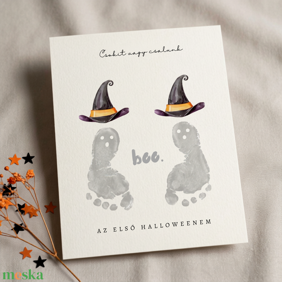 Nyomtatható halloweeni baba lábnyomat emléklap, kézlenyomatos gyerekszoba dekoráció, digitális csomag - baba - mama - babaemlékek - baba emlékőrző - Meska.hu