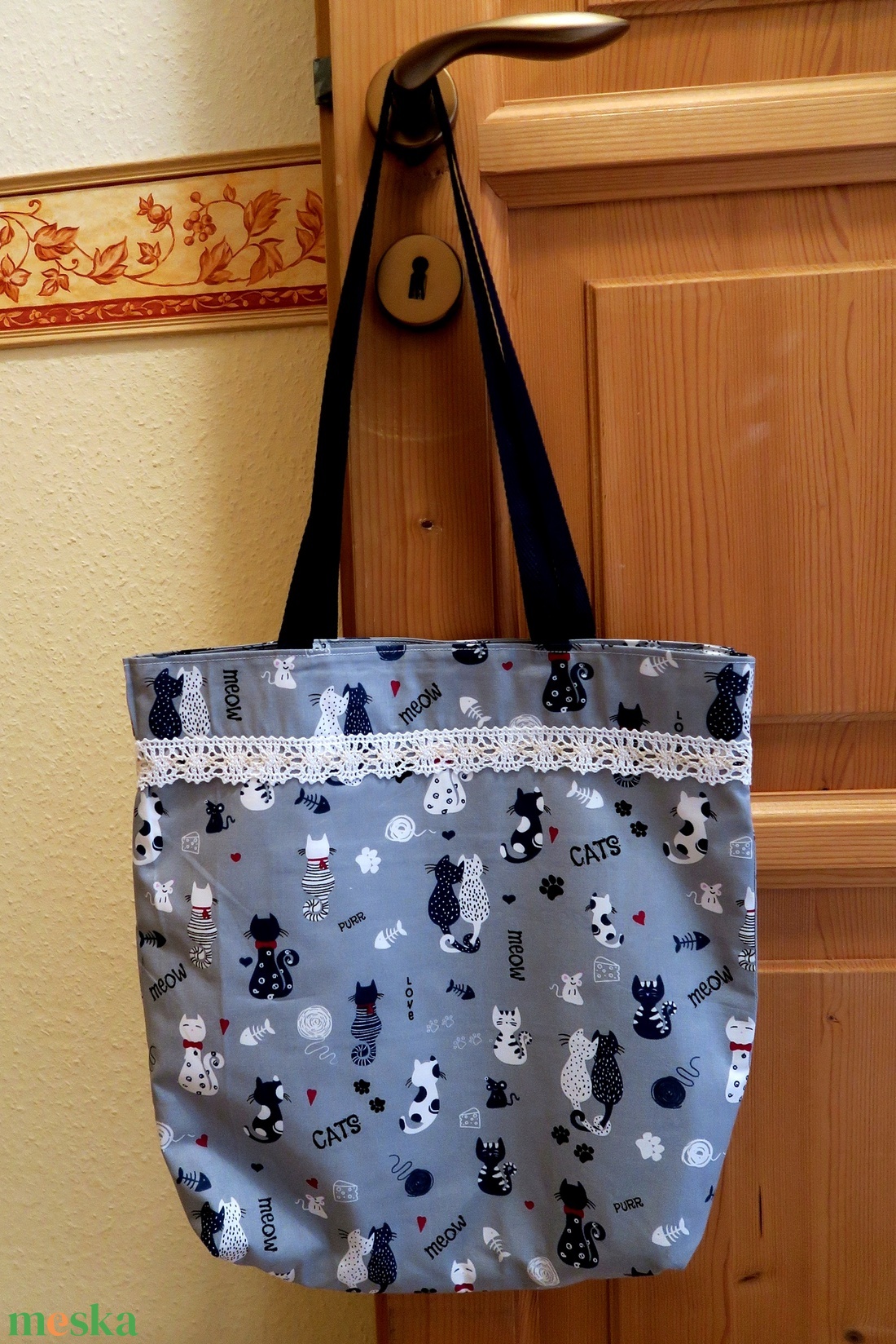 Cicás vászonszatyor - táska & tok - bevásárlás & shopper táska - shopper, textiltáska, szatyor - Meska.hu