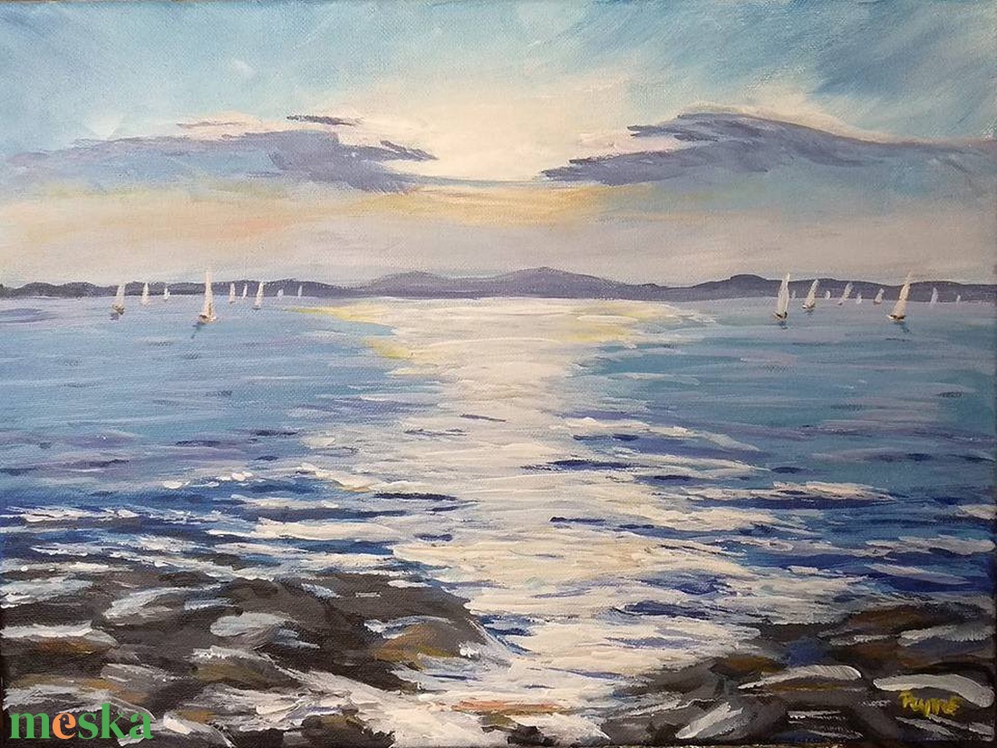 Balaton - vitorlások a fényben című akril festmény - vászonkép, 40�30 cm - művészet - festmény - akril - Meska.hu