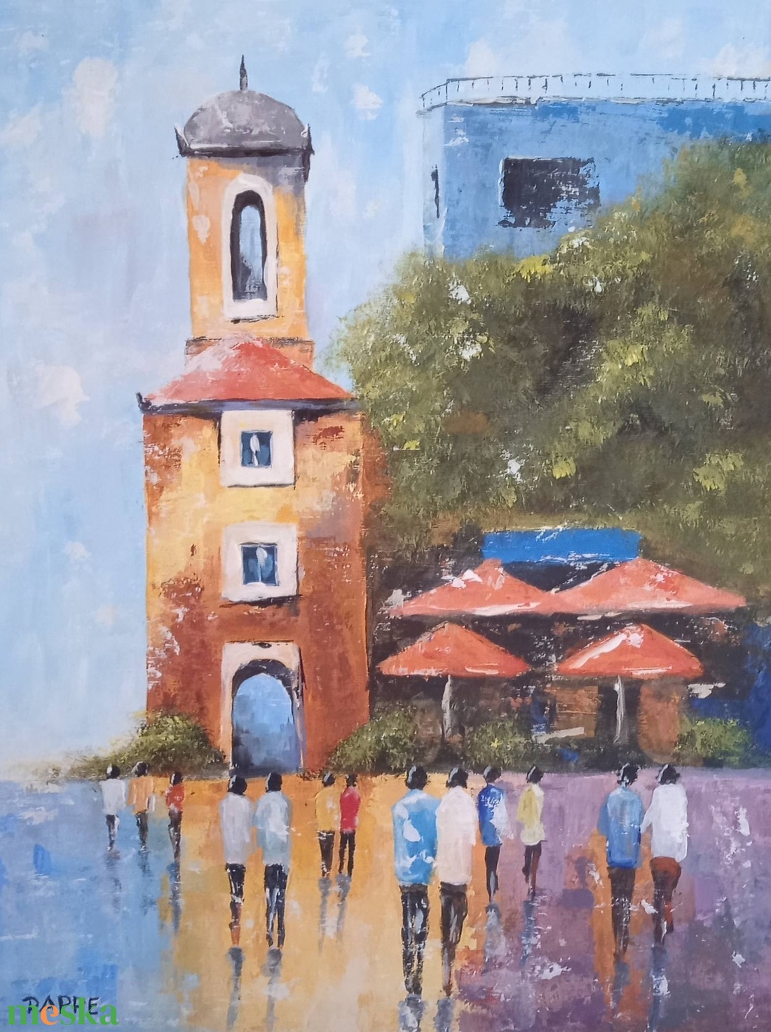 Forgatag � városi jelenet Akril festmény faroston (30�40 cm) - művészet - festmény - akril - Meska.hu