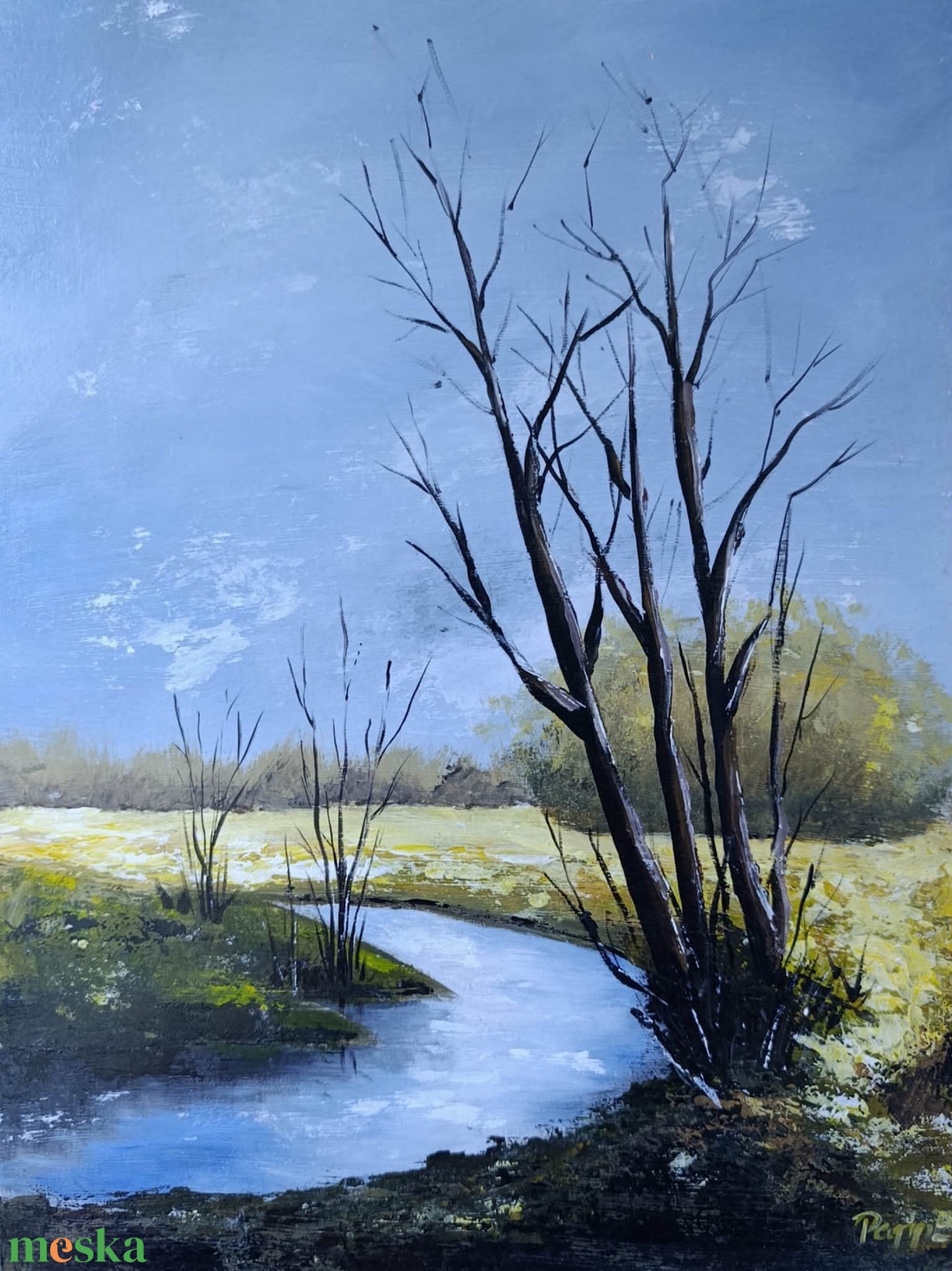 Csupasz ágak fénylő vizek felett című festmény - művészet - festmény - akril - Meska.hu