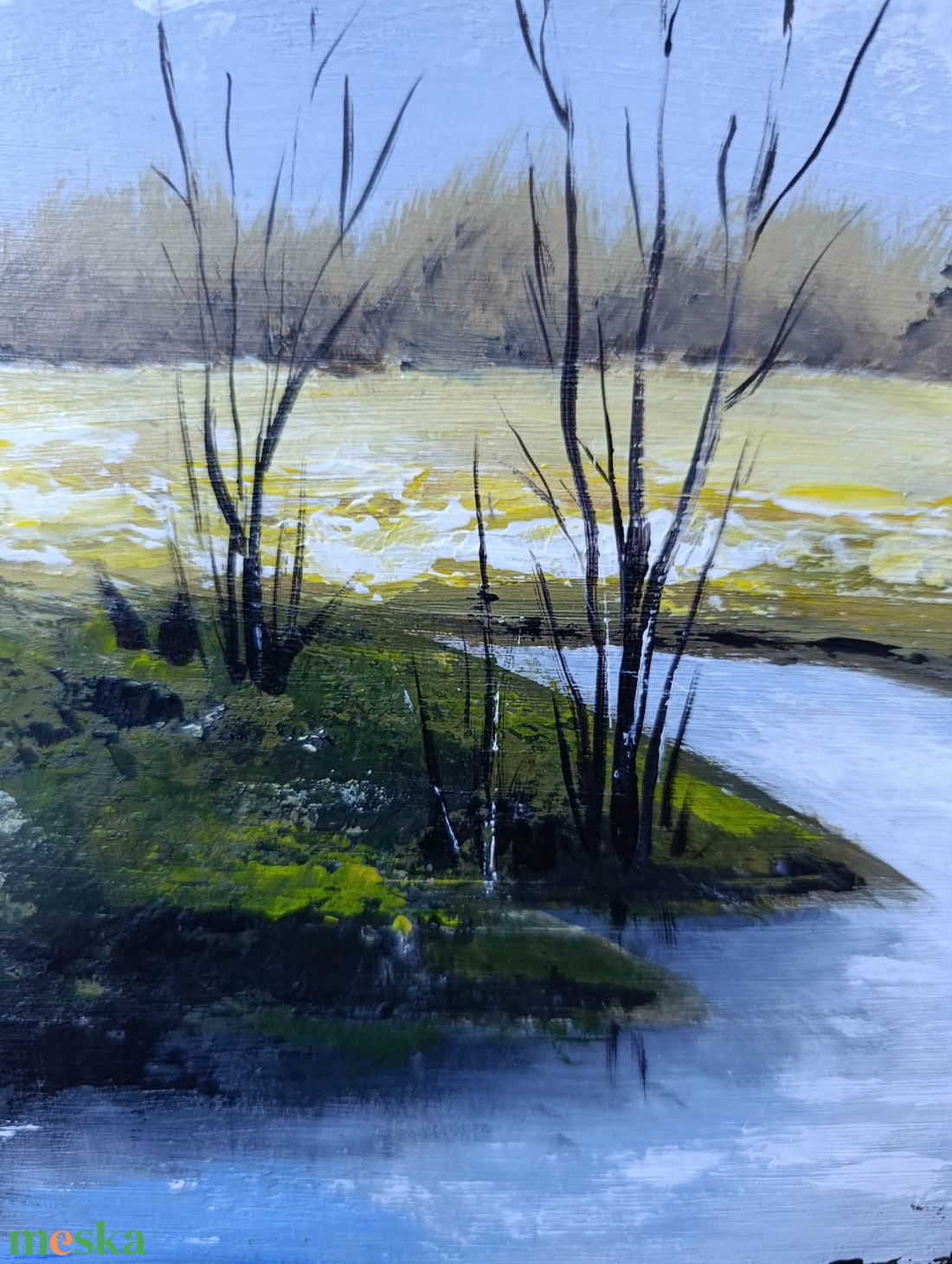 Csupasz ágak fénylő vizek felett című festmény - művészet - festmény - akril - Meska.hu