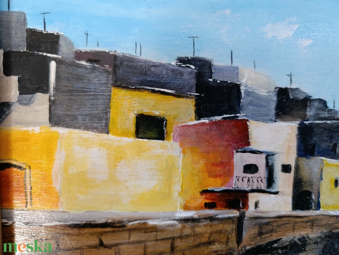 Sziklaparti kisváros című festmény - művészet - festmény - akril - Meska.hu