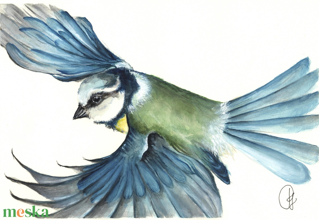 Kék Cinege Eredeti akvarell kép - Cyanistes caeruleus - művészet - festmény - akvarell - Meska.hu