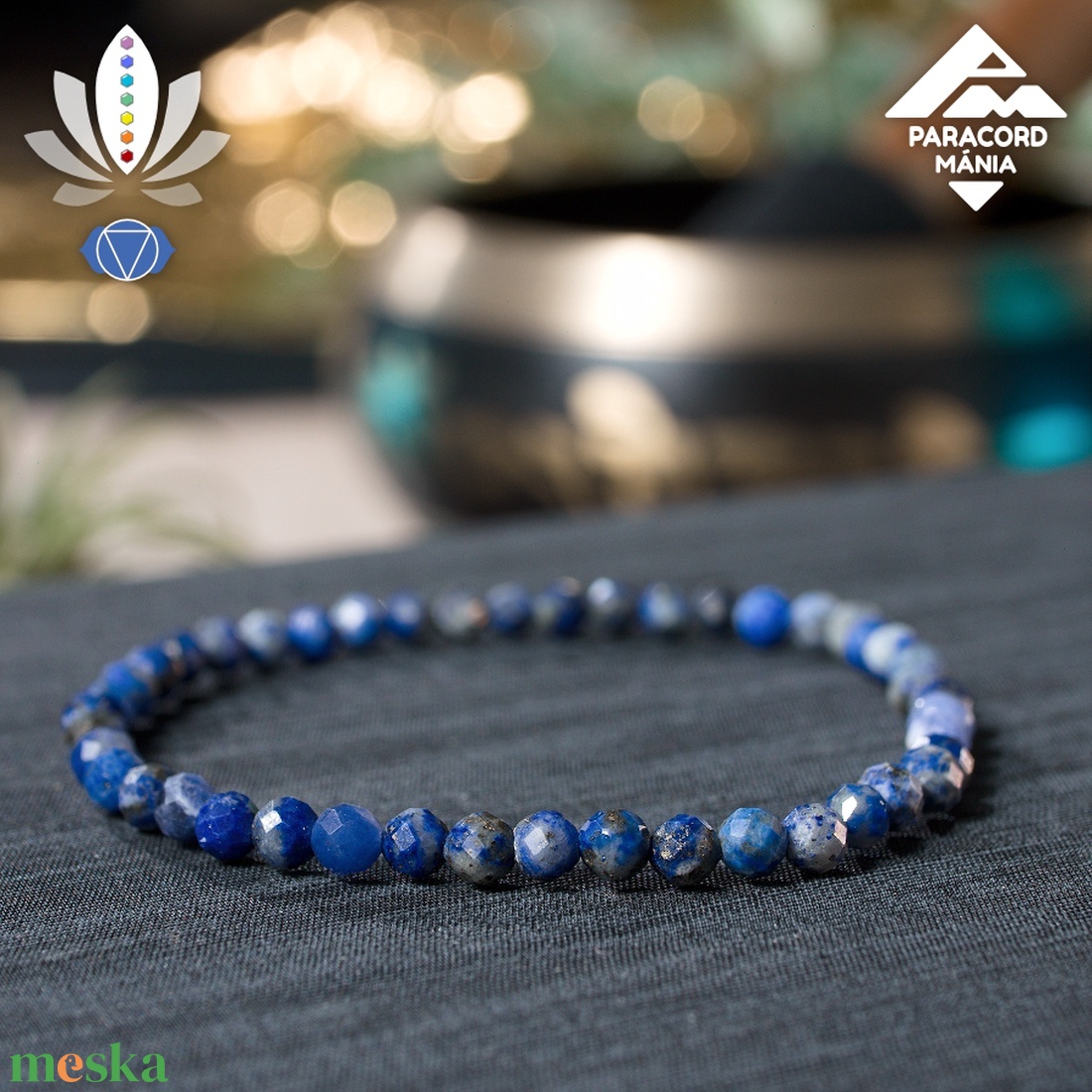 Homlokcsakra karkötő - lapis lazulival / 4 mm-es fazettált ásványkarkötő - ékszer - karkötő - ásványkarkötő - Meska.hu
