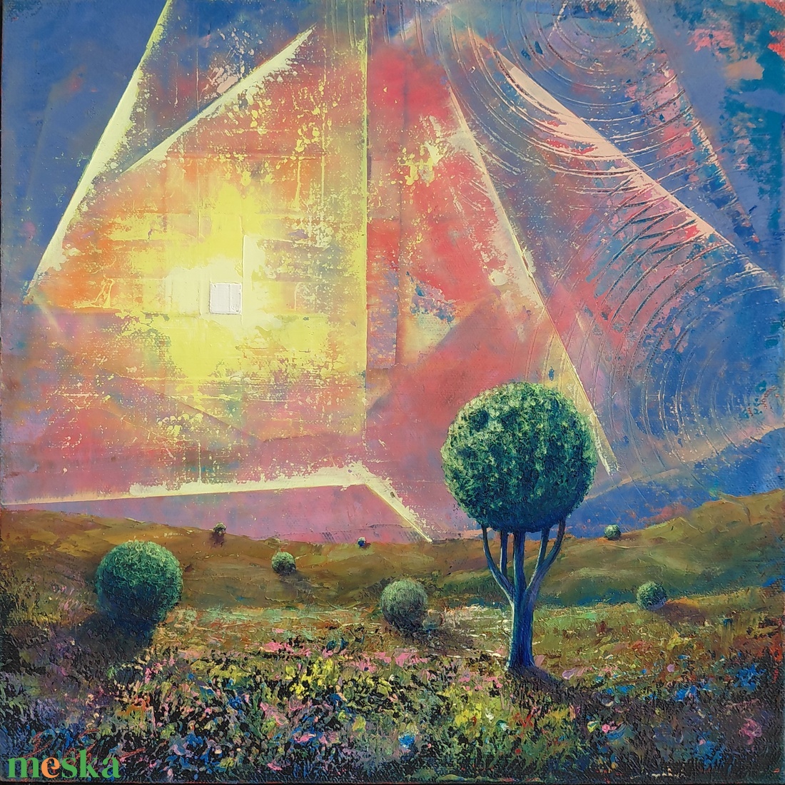 Fénykapu - Absztrakt tájkép, olajfestmény keretezve, akasztóval - azonnal falra akasztható. - művészet - festmény - olajfestmény - Meska.hu