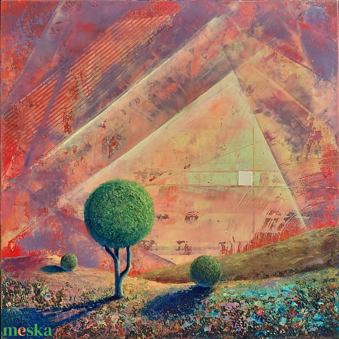 Rezgő horizont - Absztrakt tájkép, olajfestmény keretezve, akasztóval - azonnal falra akasztható. - művészet - festmény - olajfestmény - Meska.hu