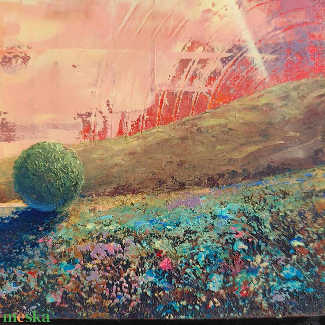 Rezgő horizont - Absztrakt tájkép, olajfestmény keretezve, akasztóval - azonnal falra akasztható. - művészet - festmény - olajfestmény - Meska.hu